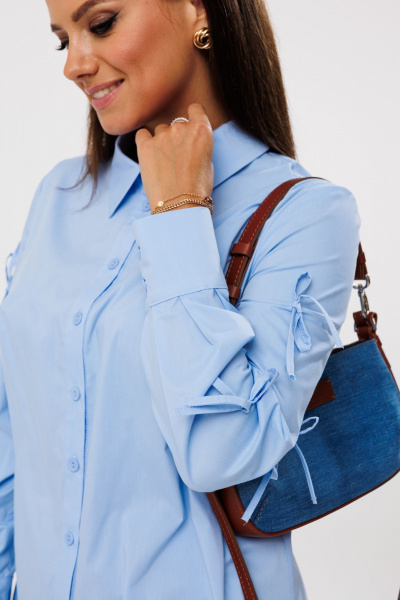Демисезонная блуза из текстиля с бантиками на рукавах Mubliz 196 голубой - фото 6