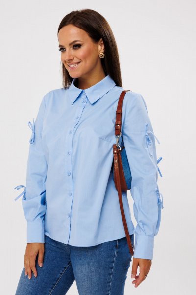 Демисезонная блуза из текстиля с бантиками на рукавах Mubliz 196 голубой - фото 5