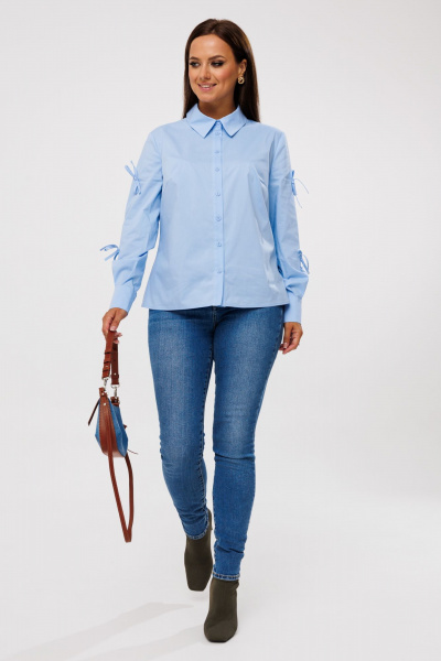 Демисезонная блуза из текстиля с бантиками на рукавах Mubliz 196 голубой - фото 1