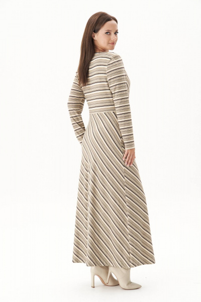 Платье в полоску с запахом и диагональной юбкой Fantazia Mod 4890 беж - фото 4