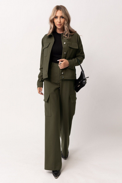 Зеленые прямые брюки с отрезным поясом и карманами Golden Valley 16604 темно-зеленый - фото 1