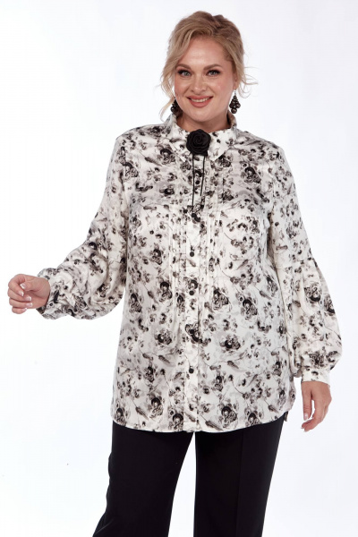 Блуза из текстиля с принтом, складками и брошью, на каждый день Элль-стиль 2320а - фото 5