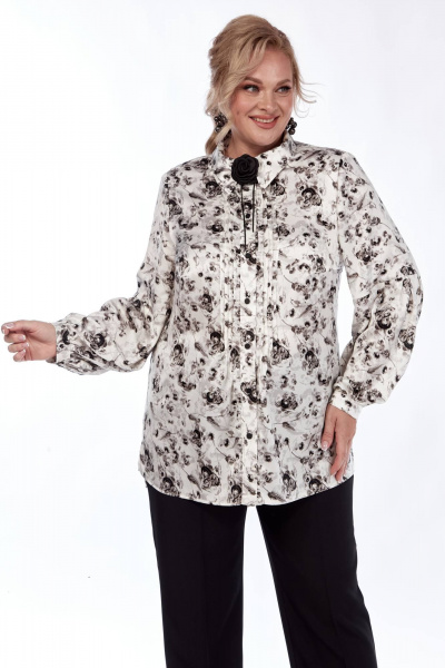 Блуза из текстиля с принтом, складками и брошью, на каждый день Элль-стиль 2320а - фото 3