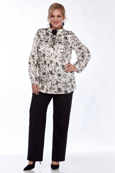 Блуза из текстиля с принтом, складками и брошью, на каждый день Элль-стиль 2320а - фото 2