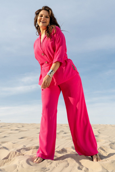 Костюм 3-ка из текстиля: жакет кимоно, брюки и топ с регуляторами Andina 3001 фуксия/принт - фото 18