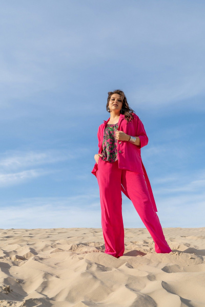 Костюм 3-ка из текстиля: жакет кимоно, брюки и топ с регуляторами Andina 3001 фуксия/принт - фото 17