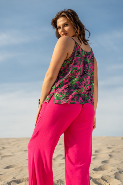 Костюм 3-ка из текстиля: жакет кимоно, брюки и топ с регуляторами Andina 3001 фуксия/принт - фото 10