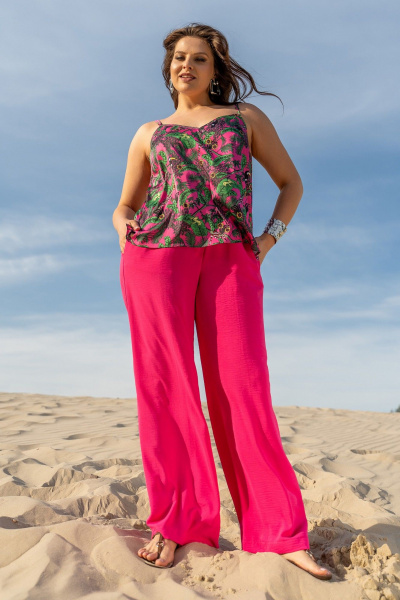 Костюм 3-ка из текстиля: жакет кимоно, брюки и топ с регуляторами Andina 3001 фуксия/принт - фото 8