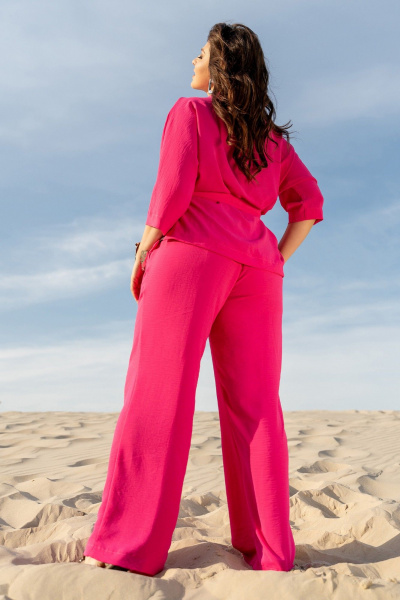 Костюм 3-ка из текстиля: жакет кимоно, брюки и топ с регуляторами Andina 3001 фуксия/принт - фото 3