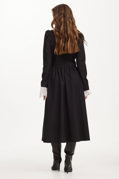 Черное миди платье со сборкой и пуговицами, из плотной ткани Vesnaletto 3979 - фото 2