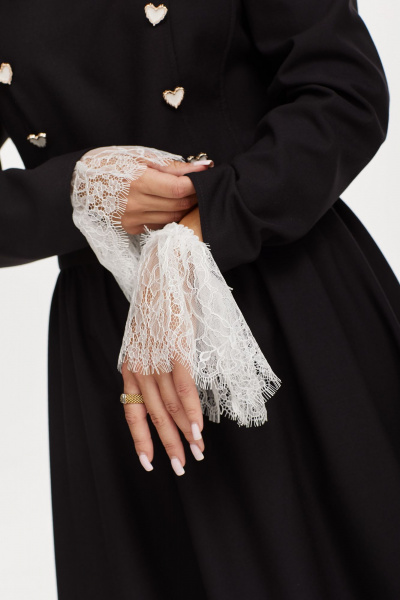 Черное миди платье со сборкой и пуговицами, из плотной ткани Vesnaletto 3979 - фото 8