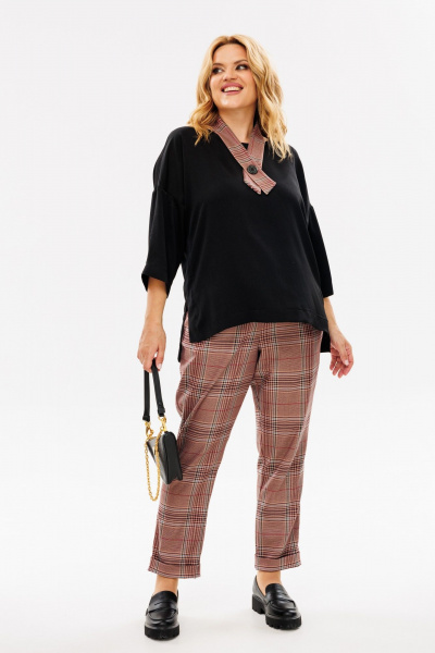 Комплект брюк и блузы из вискозы с съемным галстуком Michel chic 1391 бордо,черный - фото 10