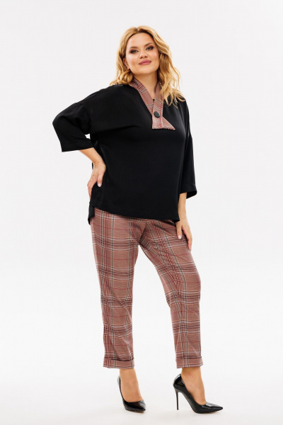 Комплект брюк и блузы из вискозы с съемным галстуком Michel chic 1391 бордо,черный - фото 5