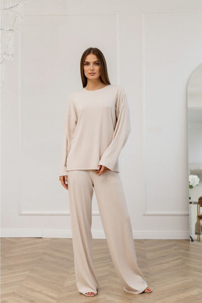 Комплект из мягкого вискозного трикотажа с брюками и джемпером Atelero 1108 бежевый - фото 2