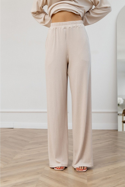 Бежевые трикотажные брюки с высокой посадкой и карманами Atelero 1109 бежевый - фото 1