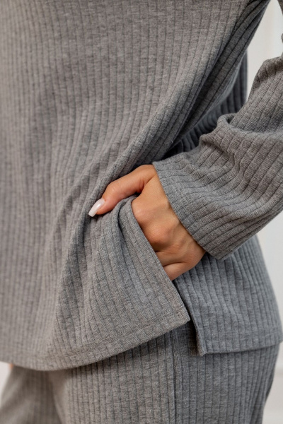 Джемпер свободного силуэта из трикотажа с разрезами Atelero 1110С серый - фото 4