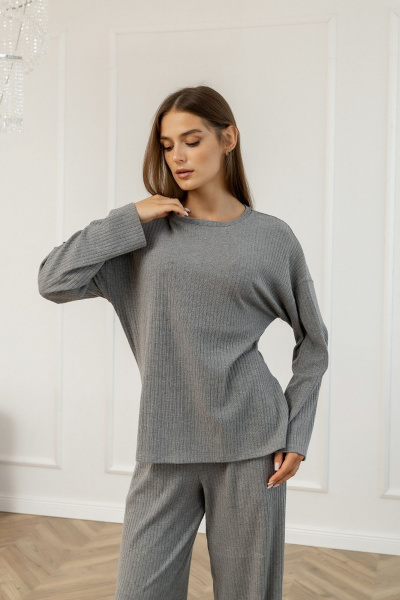 Джемпер свободного силуэта из трикотажа с разрезами Atelero 1110С серый - фото 2