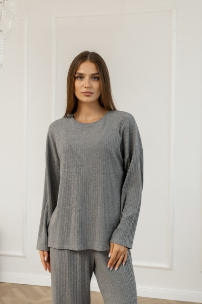 Джемпер свободного силуэта из трикотажа с разрезами Atelero 1110С серый - фото 1