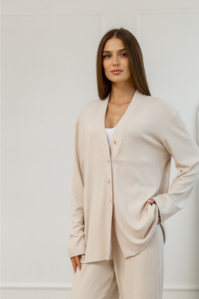 Повседневный комплект из мягкого трикотажа с брюками и кардиганом Atelero 1111 бежевый - фото 5