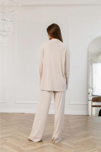 Повседневный комплект из мягкого трикотажа с брюками и кардиганом Atelero 1111 бежевый - фото 2
