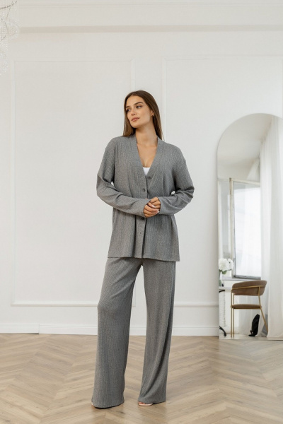 Брюки и кардиган из трикотажа высокая посадка Atelero 1111С серый - фото 5