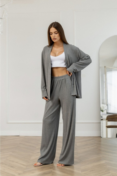 Брюки и кардиган из трикотажа высокая посадка Atelero 1111С серый - фото 2