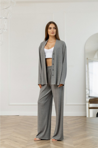 Брюки и кардиган из трикотажа высокая посадка Atelero 1111С серый - фото 1