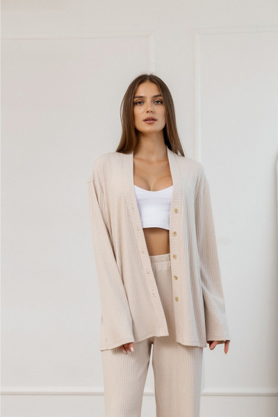 Кардиган из трикотажа свободный прямой по центру пуговицы Atelero 1112 бежевый - фото 5