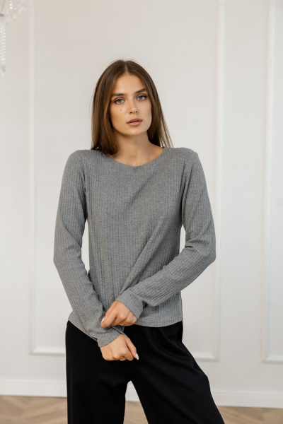 Лонгслив из трикотажа облегающий с вырезом лодочка Atelero 1113С серый - фото 2