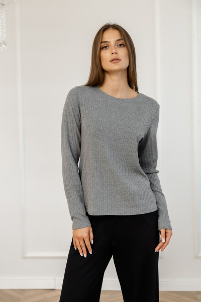 Лонгслив из трикотажа облегающий с вырезом лодочка Atelero 1113С серый - фото 1