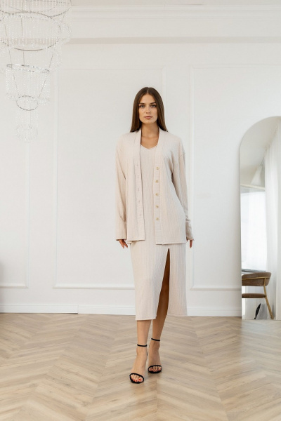 Длинное бежевое платье прямого силуэта из трикотажа Atelero 1114 бежевый - фото 6