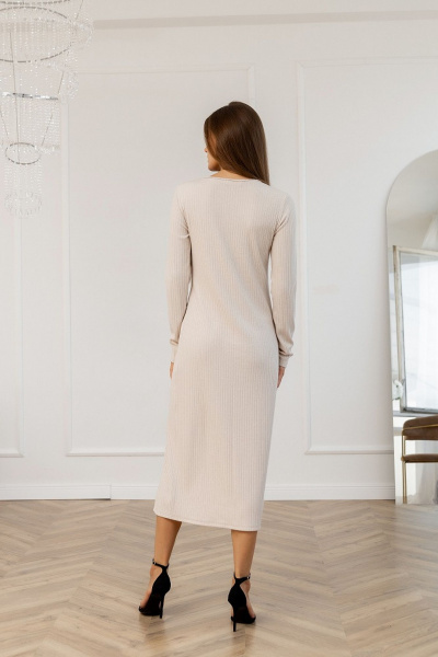 Длинное бежевое платье прямого силуэта из трикотажа Atelero 1114 бежевый - фото 2