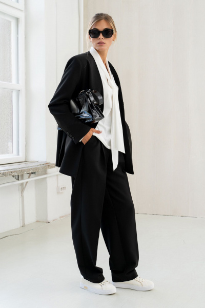 Черный жакет свободного силуэта из текстиля SILVERSPICE S-2423 - фото 10