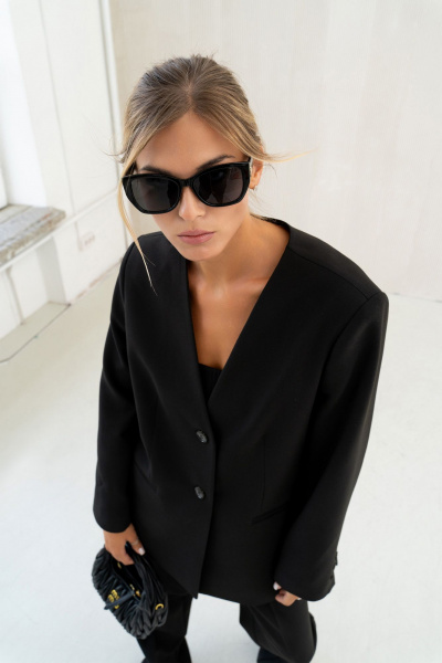 Черный жакет свободного силуэта из текстиля SILVERSPICE S-2423 - фото 8