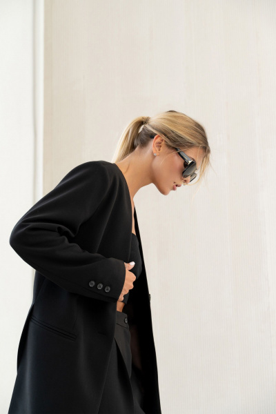 Черный жакет свободного силуэта из текстиля SILVERSPICE S-2423 - фото 7