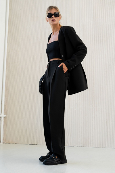 Черный жакет свободного силуэта из текстиля SILVERSPICE S-2423 - фото 6