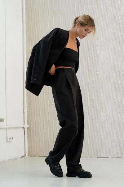 Свободные брюки с заужением и складками на пояс SILVERSPICE S-3415 - фото 1