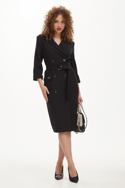 Платье на бретелях с двубортной застежкой и поясом из текстиля Твой имидж 1948 черный - фото 4