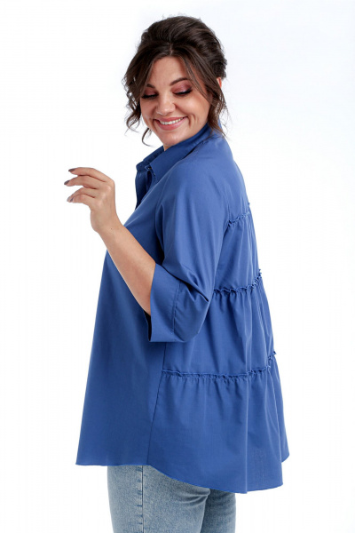 Блуза классическая с ярусами и воротником-стойкой Таир-Гранд 62429 джинс - фото 2