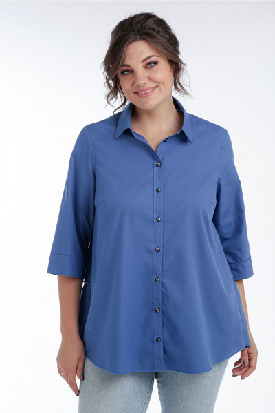 Блуза классическая с ярусами и воротником-стойкой Таир-Гранд 62429 джинс - фото 1