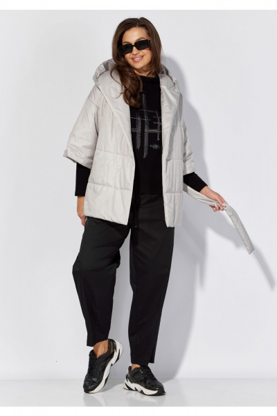 Демисезонная куртка с капюшоном и поясом на запах TAiER 1304 светло-серый - фото 2