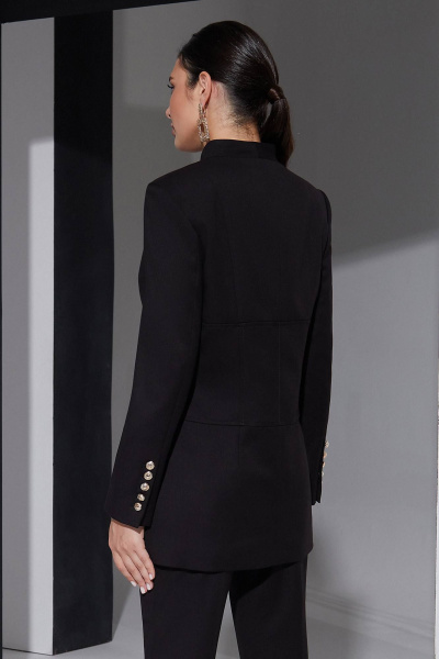 Минималистичный черный костюм с удлиненным жакетом и брюками свободного кроя Lissana 4957 чёрный - фото 7