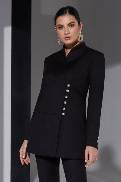 Минималистичный черный костюм с удлиненным жакетом и брюками свободного кроя Lissana 4957 чёрный - фото 2