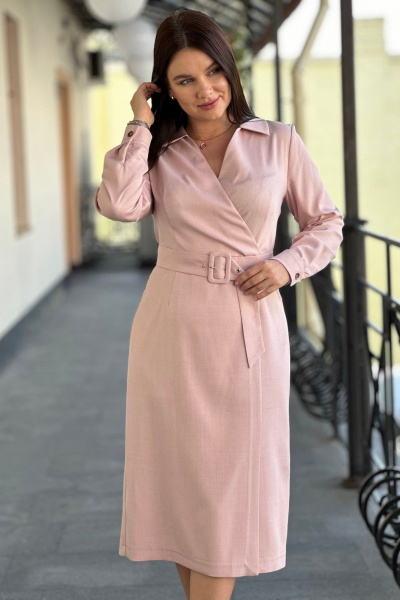 Миди платье на запах с поясом из текстиля S.O.L O Me М-1635 нежно-розовый - фото 1
