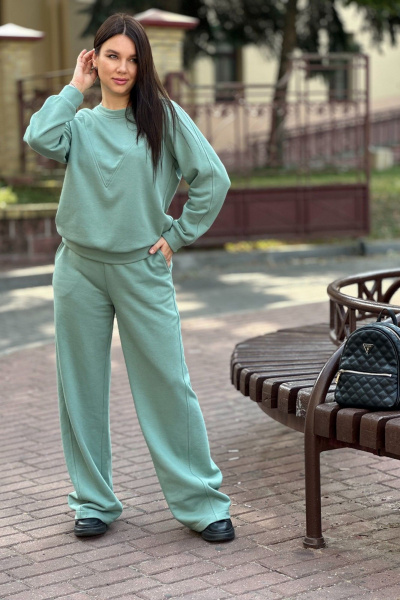 Брюки и джемпер из трикотажа и хлопка свободного силуэта S.O.L O Me М-1637/1638 мята - фото 1