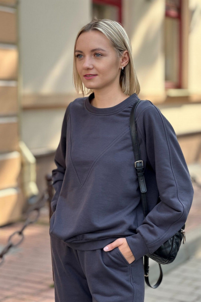 Брюки и джемпер из хлопка свободного кроя для демисезона S.O.L O Me М-1637/1638 графит - фото 2