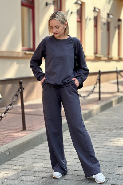 Брюки и джемпер из хлопка свободного кроя для демисезона S.O.L O Me М-1637/1638 графит - фото 1