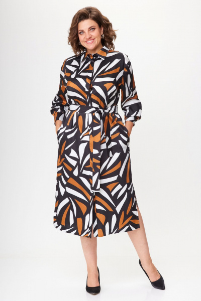 Мультиколор платье-рубашка свободного кроя с принтом и разрезами VIPPRIMO 111 мультиколор - фото 11