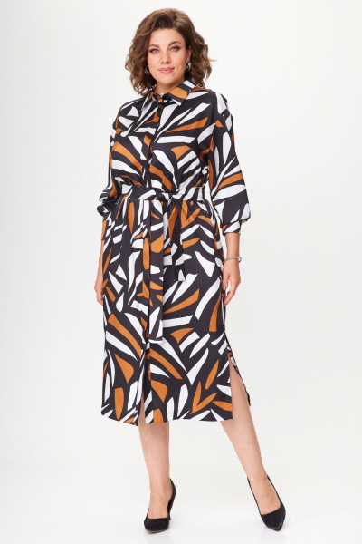 Мультиколор платье-рубашка свободного кроя с принтом и разрезами VIPPRIMO 111 мультиколор - фото 1
