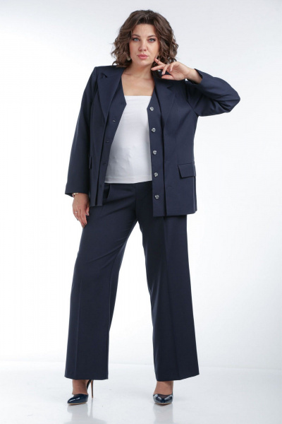 Костюм из текстиля: жакет и брюки прямого силуэта VIA-Mod 638 синий - фото 5
